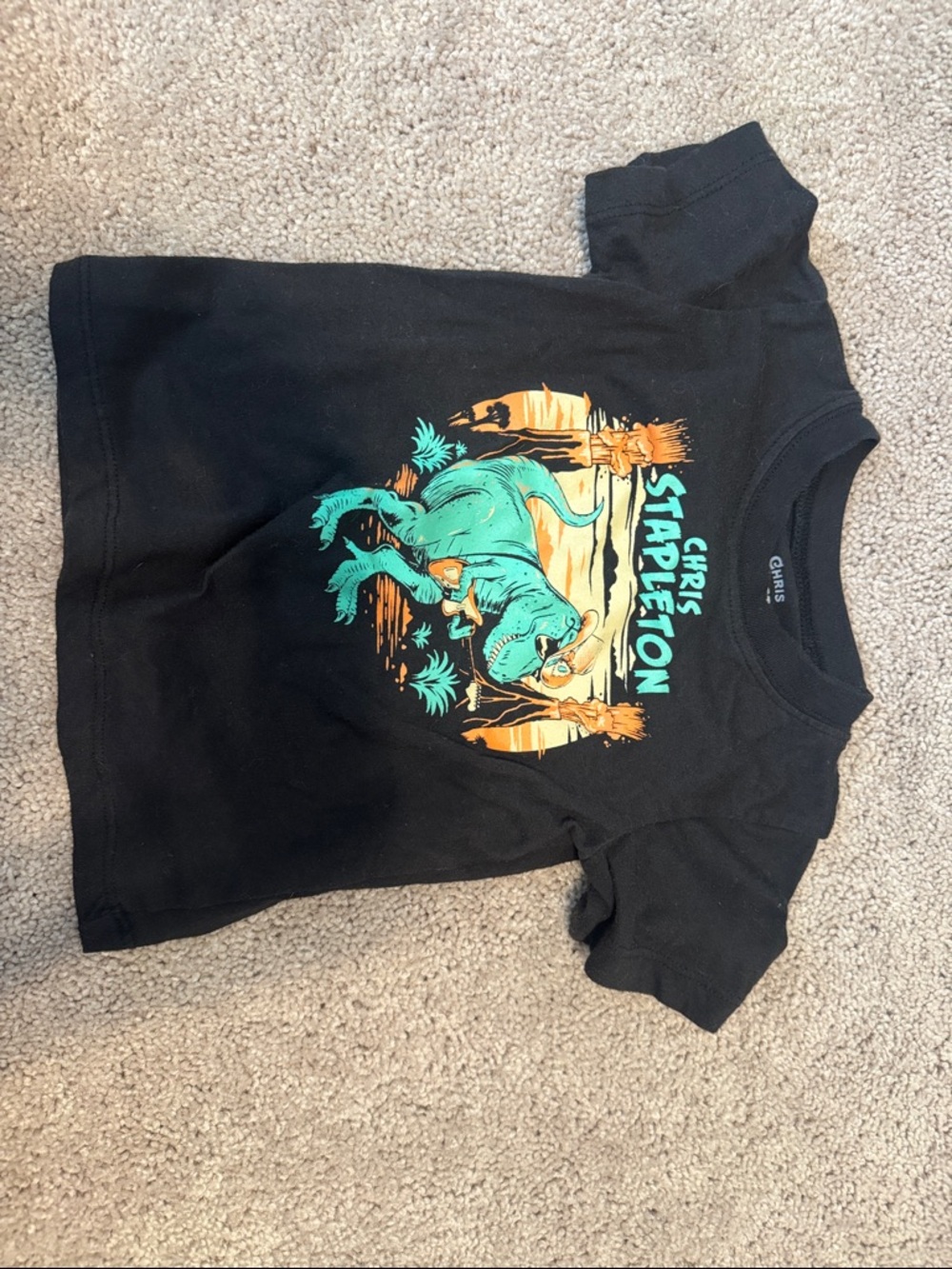 Chris Stapleton Kids' Black Tee with Teal Dino Graphic